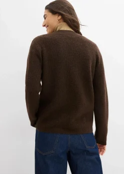 bonprix Bekleidung·Umstandsmode|Strickmode^Strickpullover mit tiefem V-Ausschnitt dunkelbraun/schwarz meliert