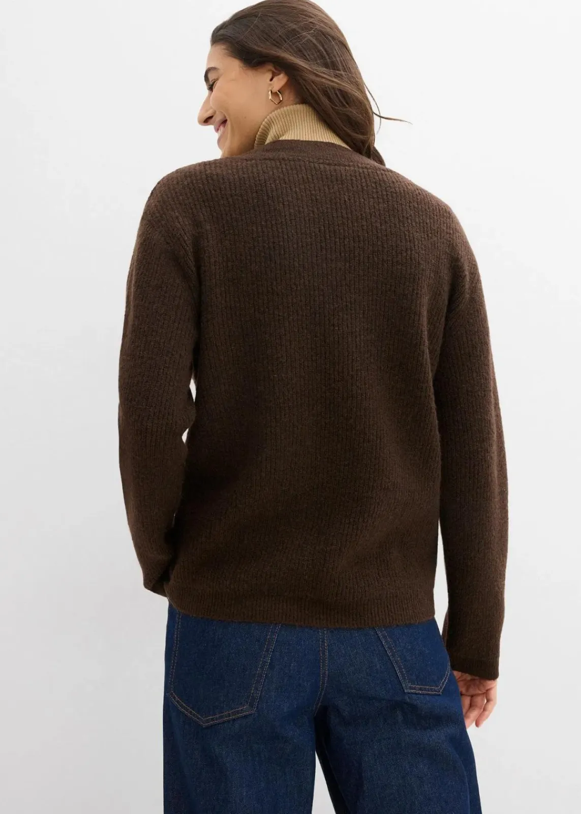 bonprix Bekleidung·Umstandsmode|Strickmode^Strickpullover mit tiefem V-Ausschnitt dunkelbraun/schwarz meliert