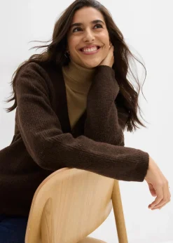 bonprix Bekleidung·Umstandsmode|Strickmode^Strickpullover mit tiefem V-Ausschnitt dunkelbraun/schwarz meliert