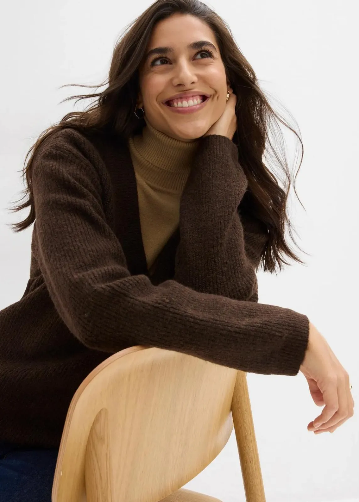 bonprix Bekleidung·Umstandsmode|Strickmode^Strickpullover mit tiefem V-Ausschnitt dunkelbraun/schwarz meliert