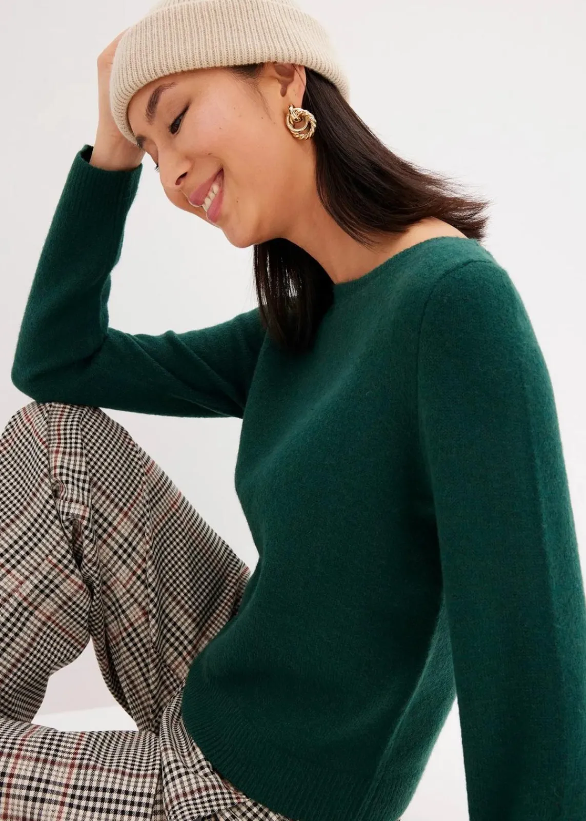 bonprix Nachhaltigere Materialien|Pullover & Strickjacken^Strickpullover mit U-Boot-Ausschnitt waldgrün