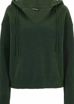 bonprix Bekleidung·Umstandsmode|Bekleidung·Jeans^Strick-Pullover mit V-Ausschnitt und Kapuze dunkelgrün