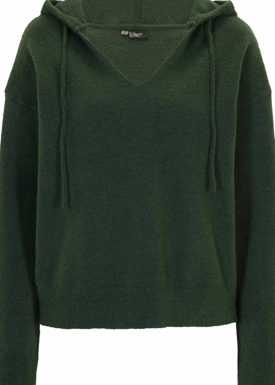 bonprix Bekleidung·Umstandsmode|Bekleidung·Jeans^Strick-Pullover mit V-Ausschnitt und Kapuze dunkelgrün