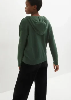 bonprix Bekleidung·Umstandsmode|Bekleidung·Jeans^Strick-Pullover mit V-Ausschnitt und Kapuze dunkelgrün