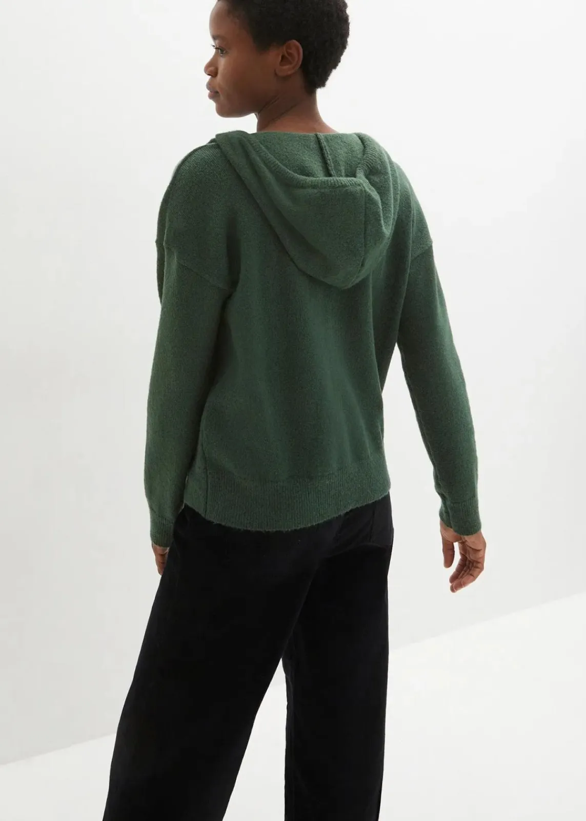 bonprix Bekleidung·Umstandsmode|Bekleidung·Jeans^Strick-Pullover mit V-Ausschnitt und Kapuze dunkelgrün