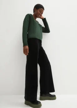 bonprix Bekleidung·Umstandsmode|Bekleidung·Jeans^Strick-Pullover mit V-Ausschnitt und Kapuze dunkelgrün