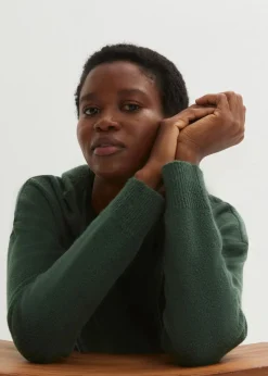 bonprix Bekleidung·Umstandsmode|Bekleidung·Jeans^Strick-Pullover mit V-Ausschnitt und Kapuze dunkelgrün