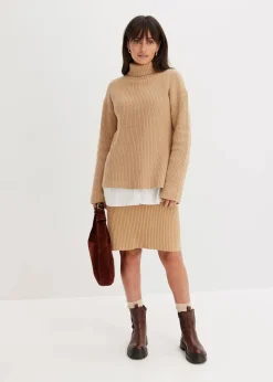 bonprix Bekleidung·Sportbekleidung|Nachhaltigere Materialien^Strickrock aus reiner Baumwolle latte macchiato