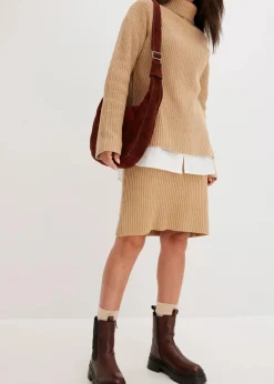 bonprix Bekleidung·Sportbekleidung|Nachhaltigere Materialien^Strickrock aus reiner Baumwolle latte macchiato