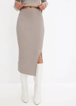 bonprix Bekleidung·Sportbekleidung|Röcke^Strickrock aus softem Viskose-Mix silber/naturstein