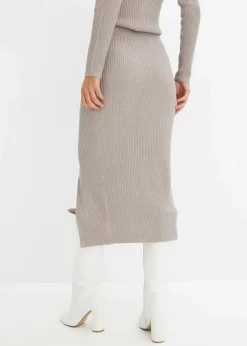 bonprix Bekleidung·Sportbekleidung|Röcke^Strickrock aus softem Viskose-Mix silber/naturstein