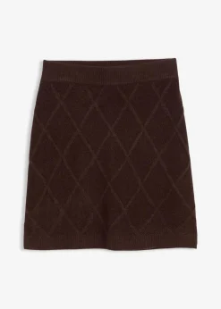 bonprix Bekleidung·Sportbekleidung|Zweiteiler & Sets^Strickrock aus Zopfstrick dunkelbraun