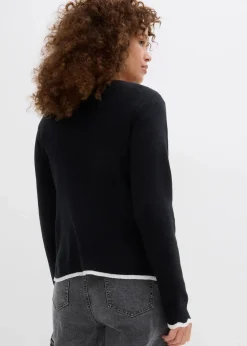 bonprix Bekleidung·Umstandsmode|Strickmode^Strickshirt mit Kontrastsaum schwarz/weiß
