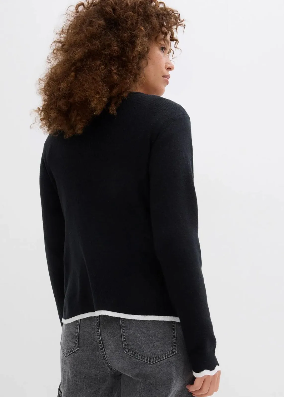 bonprix Bekleidung·Umstandsmode|Strickmode^Strickshirt mit Kontrastsaum schwarz/weiß