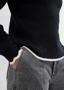 bonprix Bekleidung·Umstandsmode|Strickmode^Strickshirt mit Kontrastsaum schwarz/weiß