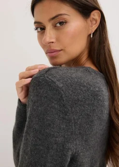 bonprix Bekleidung·Umstandsmode|Strickmode^Strickshirt mit Wollanteil und Lederimitat- Bindeband anthrazit meliert meliert