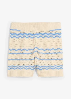bonprix Shorts|Hosen^Strick-Shorts aus luftigem Baumwoll-Leinen-Mix elfenbein/mittelblau