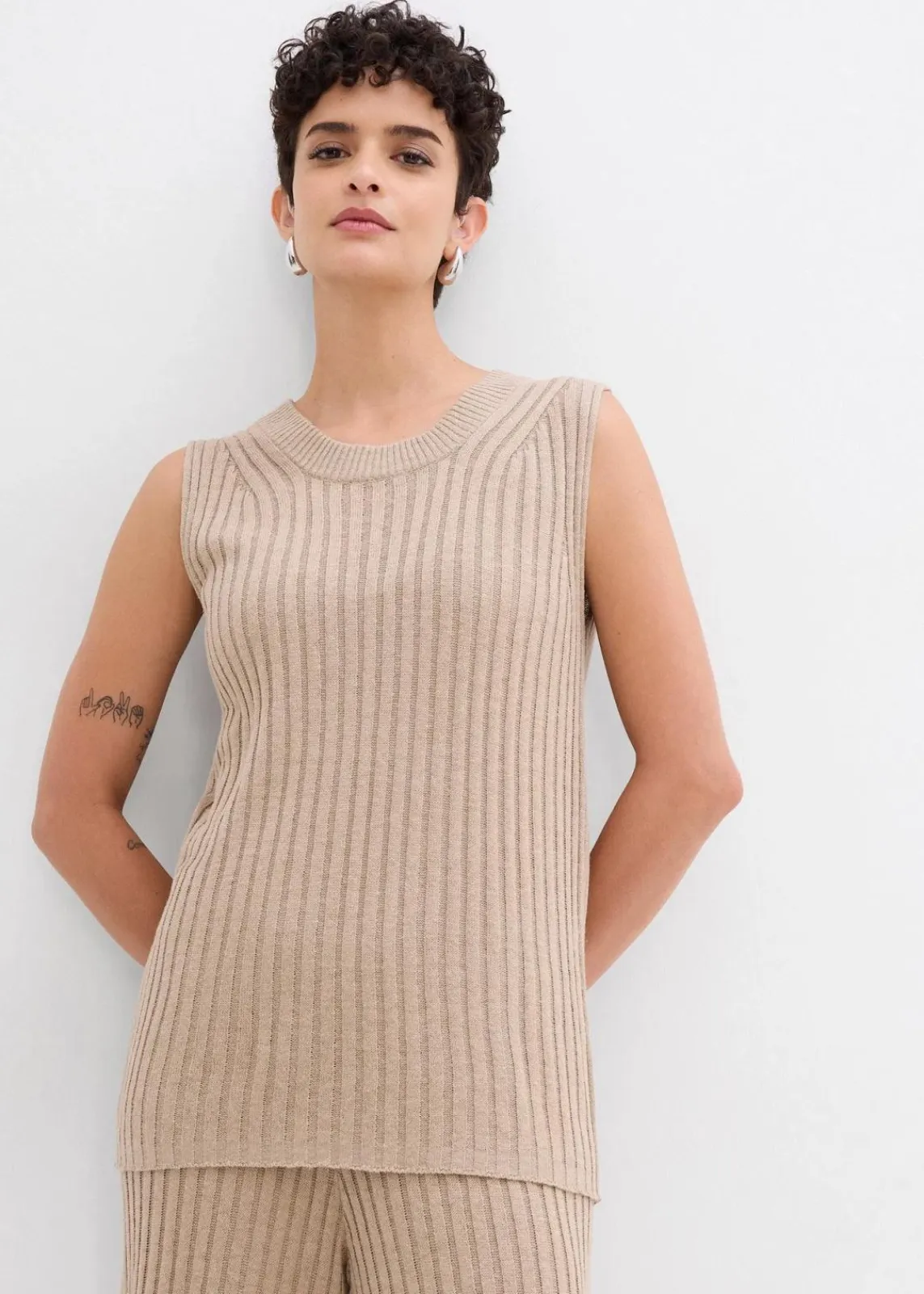 bonprix Zweiteiler & Sets|Strickmode^Stricktop aus Viskose-Mix khakibeige