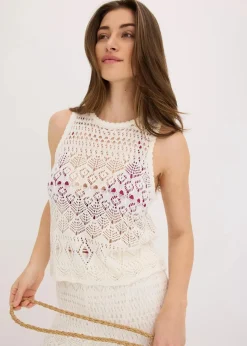bonprix Bekleidung·Umstandsmode|Strickmode^Stricktop mit Lochstrickmuster wollweiß