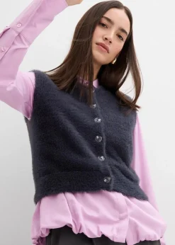 bonprix Bekleidung·Umstandsmode|Bekleidung·Hosen^Strick-Weste aus Federgarn-Viskose-Mix anthrazit meliert