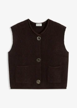 bonprix Bekleidung·Umstandsmode|Bekleidung·Hosen^Strickweste mit dekorativen Knöpfen dunkelbraun