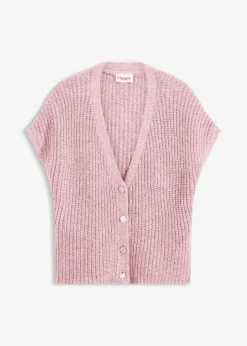 bonprix Bekleidung·Umstandsmode|Strickmode^Strick-Weste mit dekorativen Knöpfen und Wollanteil rosa meliert