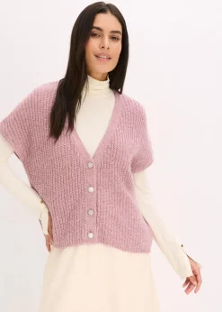 bonprix Bekleidung·Umstandsmode|Strickmode^Strick-Weste mit dekorativen Knöpfen und Wollanteil rosa meliert