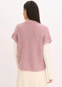 bonprix Bekleidung·Umstandsmode|Strickmode^Strick-Weste mit dekorativen Knöpfen und Wollanteil rosa meliert