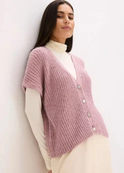 bonprix Bekleidung·Umstandsmode|Strickmode^Strick-Weste mit dekorativen Knöpfen und Wollanteil rosa meliert