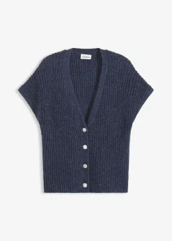 bonprix Bekleidung·Umstandsmode|Strickmode^Strick-Weste mit dekorativen Knöpfen und Wollanteil dunkelblau meliert