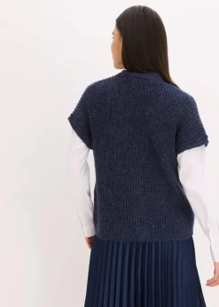 bonprix Bekleidung·Umstandsmode|Strickmode^Strick-Weste mit dekorativen Knöpfen und Wollanteil dunkelblau meliert