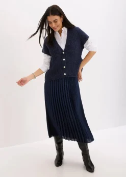 bonprix Bekleidung·Umstandsmode|Strickmode^Strick-Weste mit dekorativen Knöpfen und Wollanteil dunkelblau meliert