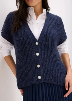 bonprix Bekleidung·Umstandsmode|Strickmode^Strick-Weste mit dekorativen Knöpfen und Wollanteil dunkelblau meliert