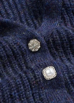 bonprix Bekleidung·Umstandsmode|Strickmode^Strick-Weste mit dekorativen Knöpfen und Wollanteil dunkelblau meliert