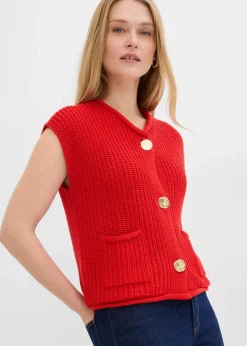 bonprix Bekleidung·Umstandsmode|Bekleidung·Hosen^Strick-Weste mit Taschen erdbeere