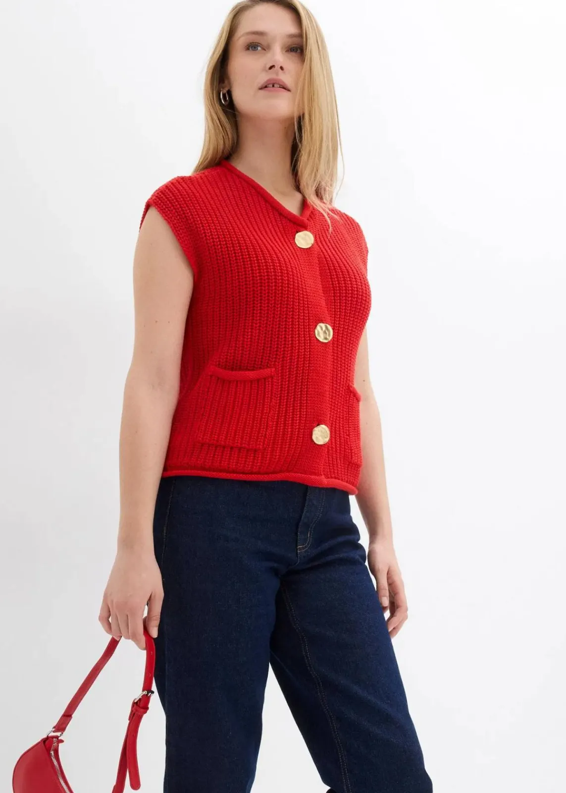 bonprix Bekleidung·Umstandsmode|Bekleidung·Hosen^Strick-Weste mit Taschen erdbeere