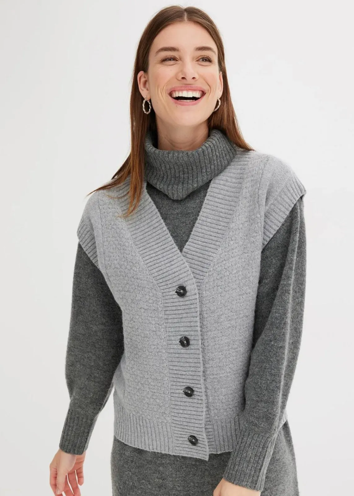 bonprix Strickmode|Jacken & Mäntel^Strickweste mit Zopfmuster hellgrau meliert