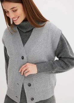 bonprix Strickmode|Jacken & Mäntel^Strickweste mit Zopfmuster hellgrau meliert