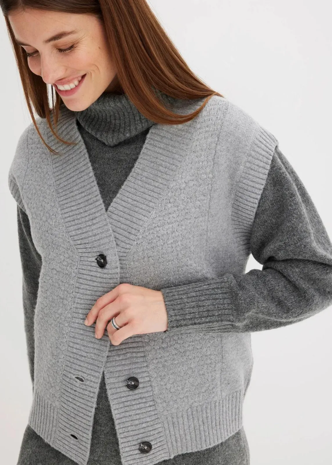 bonprix Strickmode|Jacken & Mäntel^Strickweste mit Zopfmuster hellgrau meliert