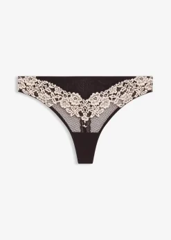 bonprix Wäsche·Dessous|Wäsche·Höschen^String aus zweifarbiger Spitze schwarz/wollweiß