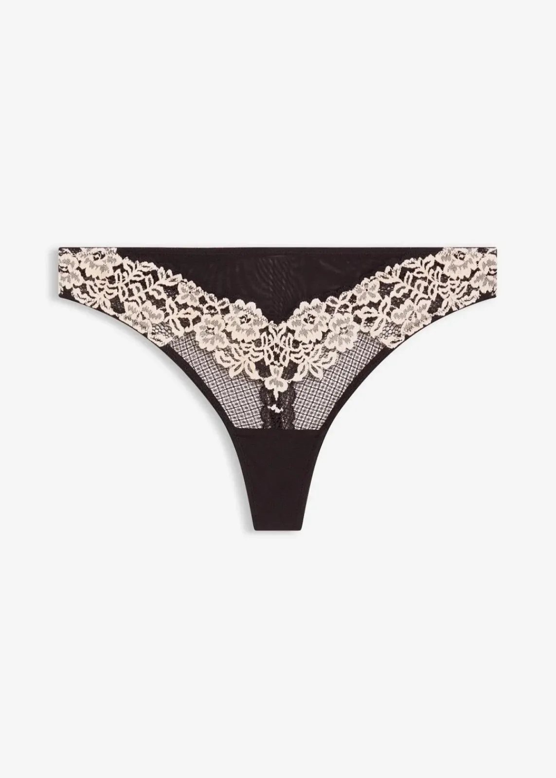 bonprix Wäsche·Dessous|Wäsche·Höschen^String aus zweifarbiger Spitze schwarz/wollweiß