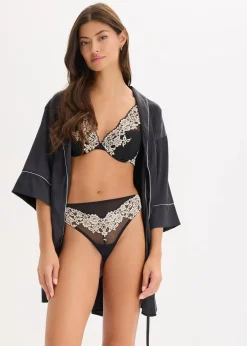 bonprix Wäsche·Dessous|Wäsche·Höschen^String aus zweifarbiger Spitze schwarz/wollweiß
