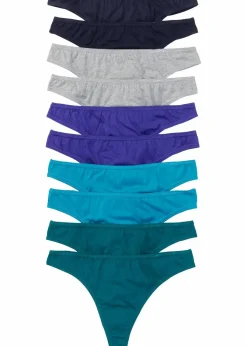 bonprix Höschen|Baumwollunterwäsche^String (10er Pack) blau + türkis + hellgrau meliert