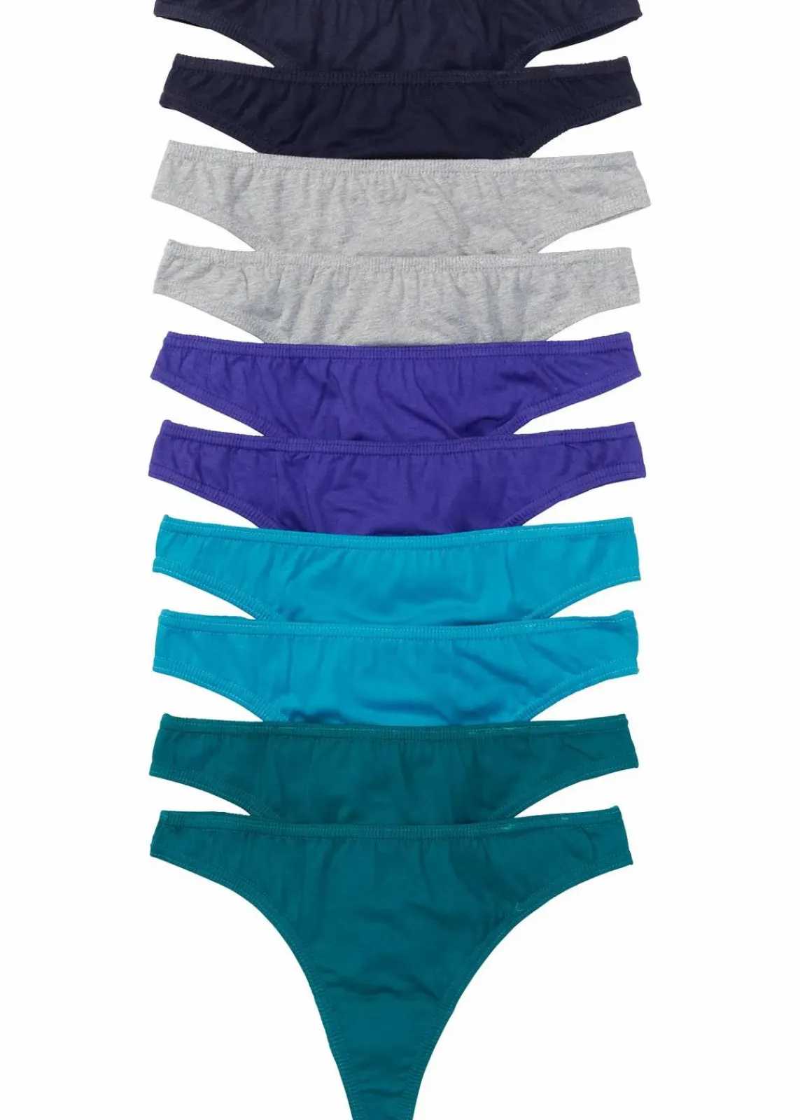 bonprix Höschen|Baumwollunterwäsche^String (10er Pack) blau + türkis + hellgrau meliert