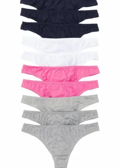 bonprix Höschen|Baumwollunterwäsche^String (10er Pack) blau + weiß + pink +hellgrau meliert