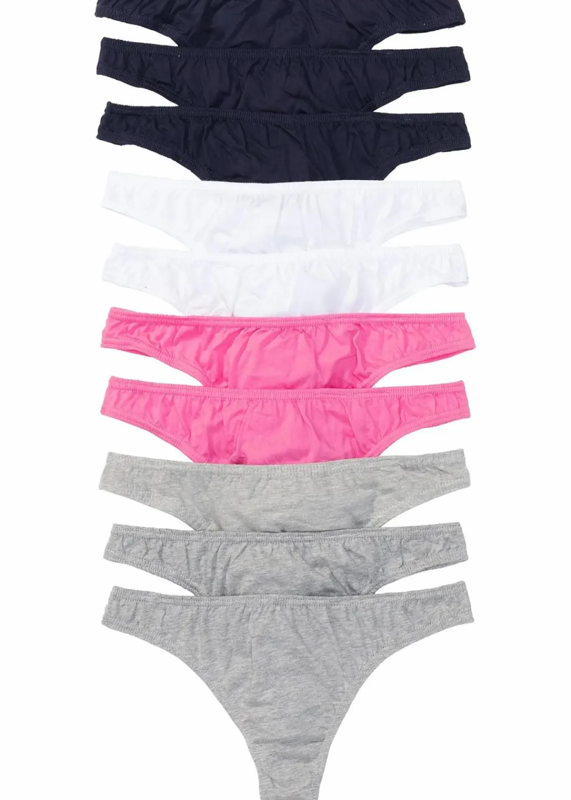 bonprix Höschen|Baumwollunterwäsche^String (10er Pack) blau + weiß + pink +hellgrau meliert