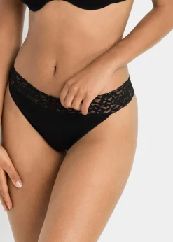 bonprix Wäsche·Baumwollunterwäsche|Wäsche·Höschen^String mit Baumwolle (4er Pack) schwarz