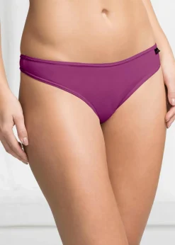 bonprix Höschen|Baumwollunterwäsche^String mit Bio-Baumwolle (6er Pack) violett + kreidebeige + schwarz