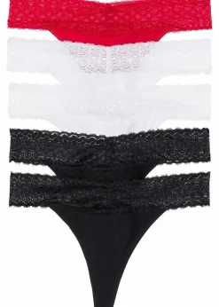 bonprix Wäsche·Baumwollunterwäsche|Wäsche·Höschen^String mit Spitze (5er Pack) schwarz + weiß + rot