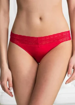 bonprix Wäsche·Baumwollunterwäsche|Wäsche·Höschen^String mit Spitze (5er Pack) schwarz + weiß + rot